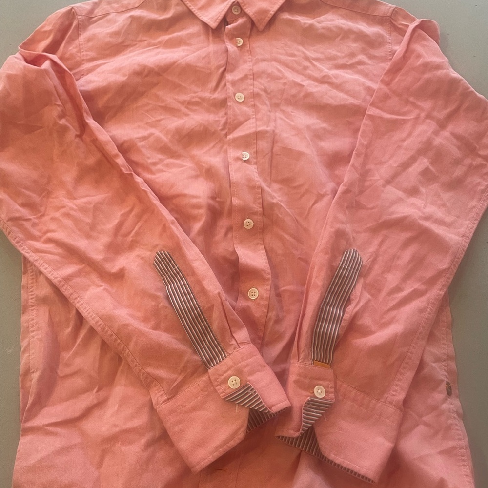 Boss Orange Men's Salmon Pink Long Sleeve Shirt - Size M